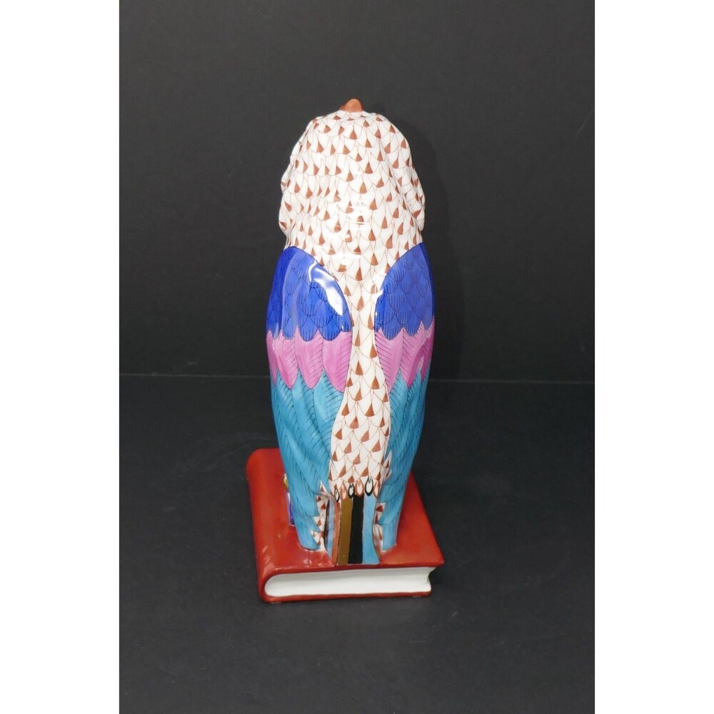 Herend Fishnet Owl on Books Medium Handpainted Porcelain Figurine 5104 Hungary - Picture 7 of 15